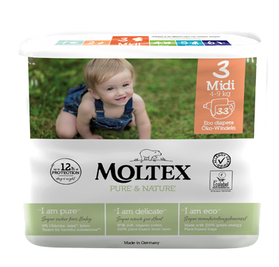 PANNOLINI MOLTEX PURE & NATURE MIDI 4-9 KG TAGLIA 3 33 PEZZI - goldeneffe.it