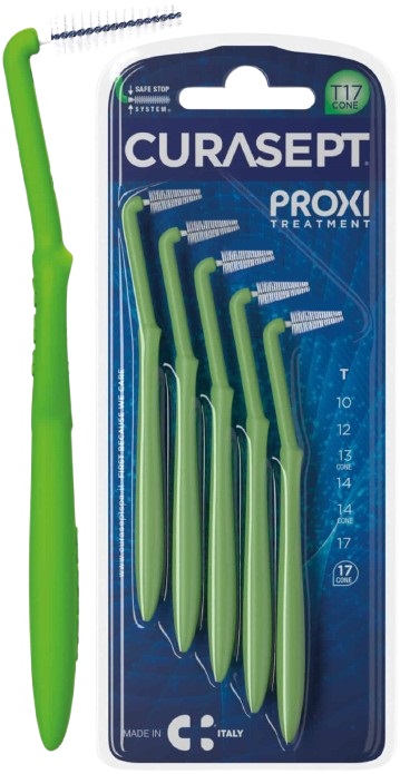 SCOVOLINO CURASEPT PROXI ANGLE MISURA T17 CONICO ISO 5 VERDE DIAMETRO 1,7 MM 5 PEZZI - goldeneffe.it