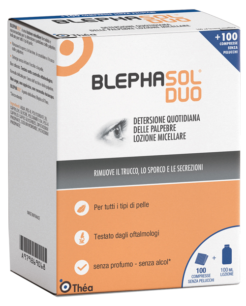 BLEPHASOL DUO SOLUZIONE MICELLARE IGIENE PALPEBRALE 100 ML + 100 GARZE - goldeneffe.it