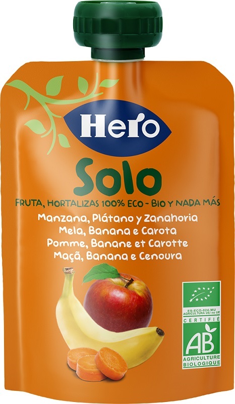 HERO SOLO FRUTTA FRULLATA 100% BIO MELA BANANA CAROTA 100 G - goldeneffe.it