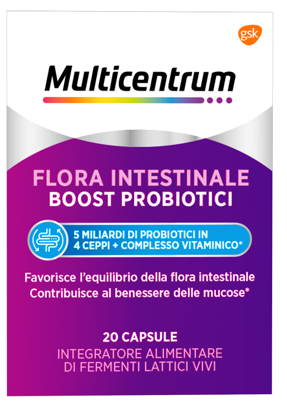 MULTICENTRUM FLORA INTESTINALE BOOST PROBIOTICI 20 CAPSULE - goldeneffe.it