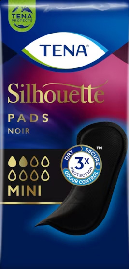 ASSORBENTE NERO INCONTINENZA LEGGERA TENA SILHOUETTE NOIR MINI 18 PEZZI - goldeneffe.it