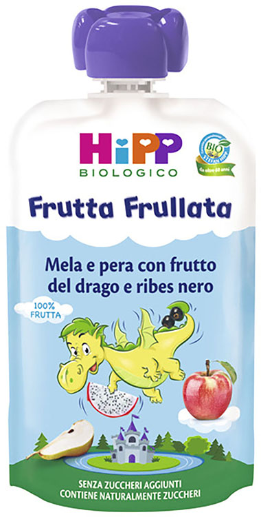HIPP BIO FRUTTA FRULLATA DRAGONE MELA PERA FRUTTA DEL DRAGO RIBES NERO 90 G - goldeneffe.it