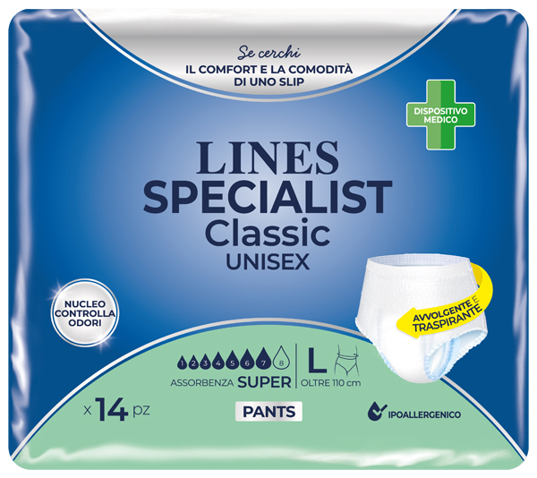 PANNOLONE A MUTANDA LINES SPECIALIST CLASSIC PANTS SUPER L 14 PEZZI - goldeneffe.it
