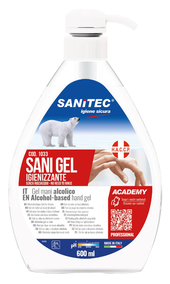 GEL IGIENIZZANTE MANI ALCOLICO 70% PRONTO ALL'USO SANI GEL SANITEC 600 ML USO PROFESSIONALE - goldeneffe.it