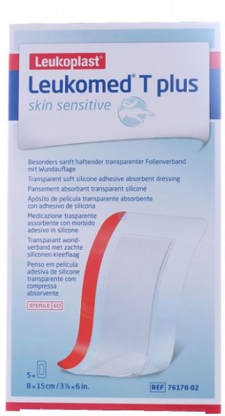 LEUKOMED T PLUS SKIN SENSITIVE MEDICAZIONE POST-OPERATORIA TRASPARENTE IMPERMEABILE CON MASSA ADESIVA AL SILICONE 8X15CM 5 PEZZI - goldeneffe.it