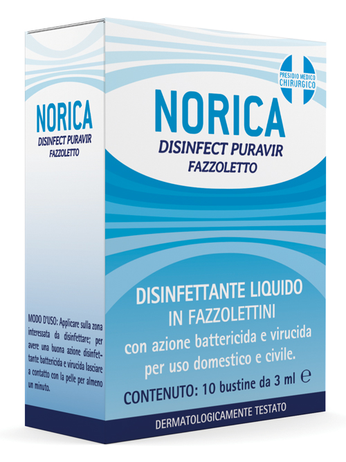 NORICA DISINFECT PURAVIR FAZZOLETTO 10 BUSTINE DA 3 ML - goldeneffe.it