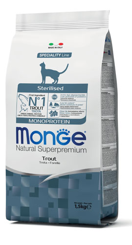 MONGE CAT STERILIZED MONOPROTEIN TROTA 1,5 KG - goldeneffe.it