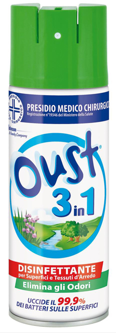 OUST 3 IN 1 DISINFETTANTE PER SUPERFICI E TESSUTI D'ARREDO 400 ML - goldeneffe.it