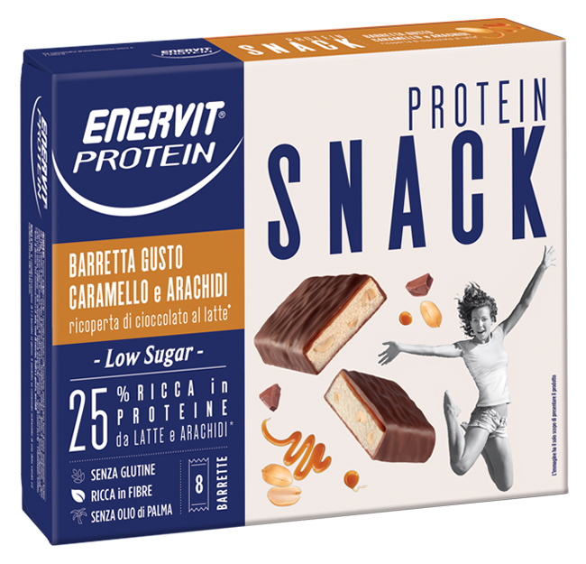 ENERVIT PROTEIN SNACK CARAMELLO ARACHIDI LOW SUGAR 8 BARRETTE 31 G - goldeneffe.it