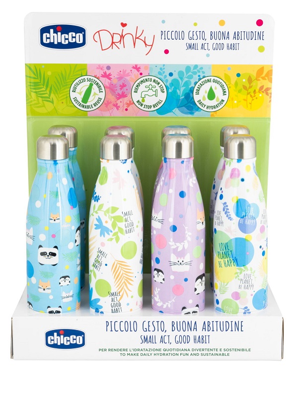 CHICCO BOTTIGLIA INOX DA 500 ML DISPLAY BOX - goldeneffe.it