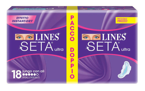 LINES SETA ULTRA ASSORBENTE LUNGO CON ALI 18 PEZZI - goldeneffe.it
