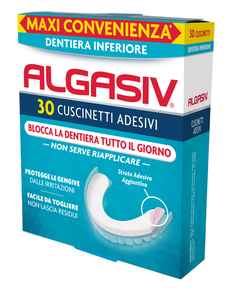 ALGASIV ADESIVO PER PROTESI DENTARIA INFERIORE 30 PEZZI - goldeneffe.it