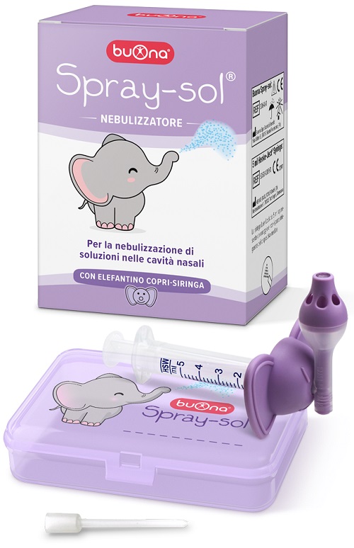 BUONA SPRAY-SOL NEBULIZZATORE SPRAY SOL + AGO CANNULA + SIRINGA LUER LOCK DA 5 ML + ELEFANTINO COPRI-SIRINGA + CONTENITORE - goldeneffe.it