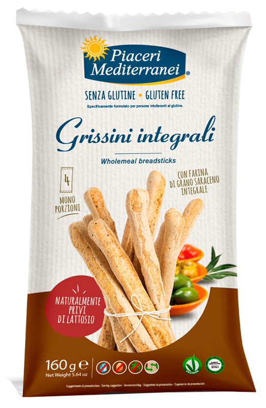 PIACERI MEDITERRANEI GRISSINI INTEGRALI 160 G - goldeneffe.it