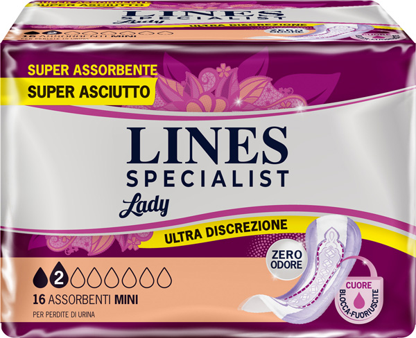 ASSORBENTI PER INCONTINENZA LINES SPECIALIST LADY MINI 16 PEZZI - goldeneffe.it