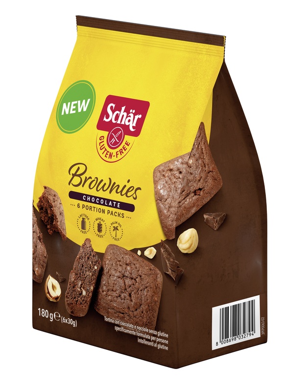 SCHAR BROWNIES CHOCOLATE TORTINA CON CIOCCOLATO E NOCCIOLE 6 MONOPORZIONI DA 30 G - goldeneffe.it