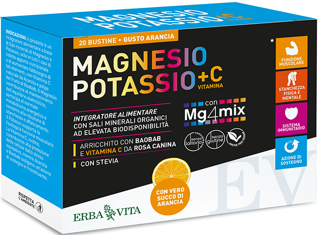 MAGNESIO POTASSIO +C VITAMINA GUSTO ARANCIA 20 BUSTINE DA 3,8 G - goldeneffe.it
