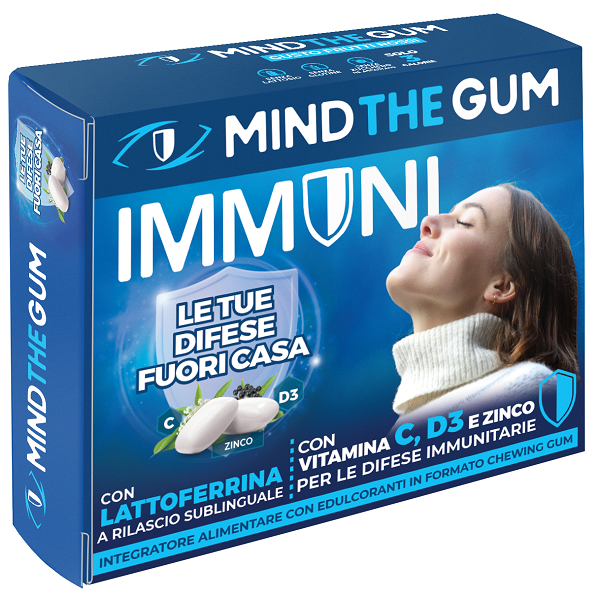 MIND THE GUM IMMUNI CON LATTOFERRINA 18 GOMME CONFETTATE SENZA ZUCCHERO - goldeneffe.it