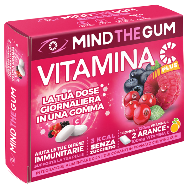 MIND THE GUM VITAMINA C FRUTTI ROSSI 18 GOMME CONFETTATE SENZA ZUCCHERO - goldeneffe.it