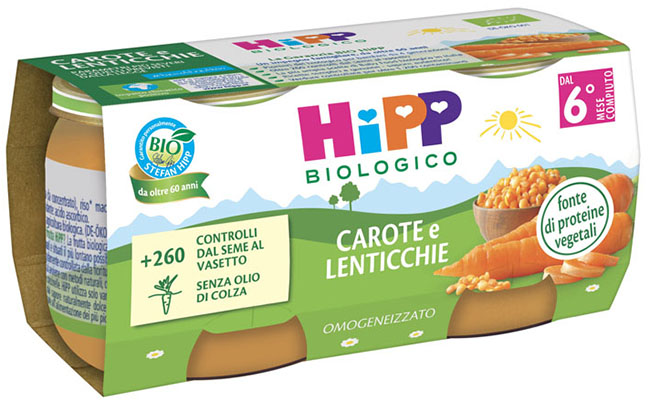 HIPP BIO OMOGENEIZZATO CAROTE/LENTICCHIE 2X80 G - goldeneffe.it