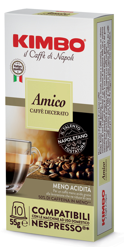 KIMBO AMICO CAFFE' TORREFATTO DECERATO E MACERATO 10 CAPSULE COMPATIBILI NESPRESSO 5,5 G - goldeneffe.it