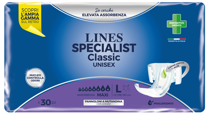 LINES SPECIALIST CLASSIC PANNOLONE MUTANDA MAXI LARGE 30 PEZZI - goldeneffe.it
