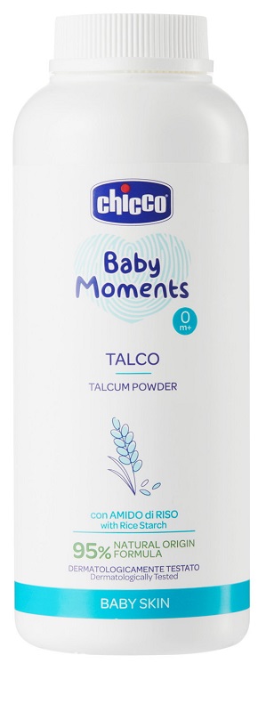 CHICCO BABY MOMENTS TALCO IN POLVERE CON AMIDO DI RISO 150 G - goldeneffe.it