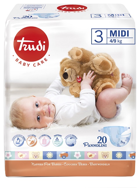 TRUDI BABY CARE PANNOLINO BAMBINI MIDI 4/9 KG 20 PEZZI - goldeneffe.it