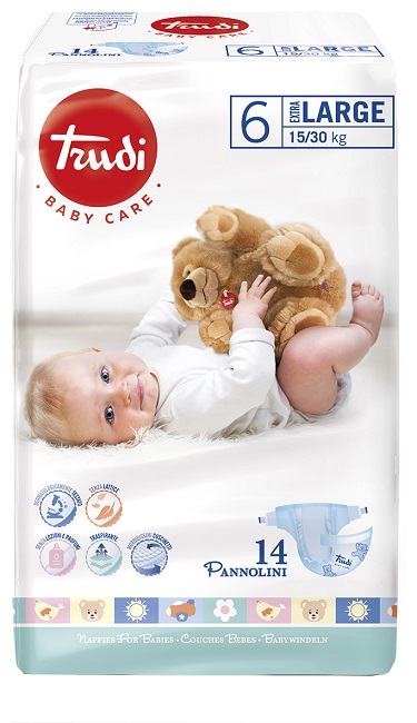 TRUDI BABY CARE PANNOLINO BAMBINI EXTRALARGE 15/30 KG 14 PEZZI - goldeneffe.it