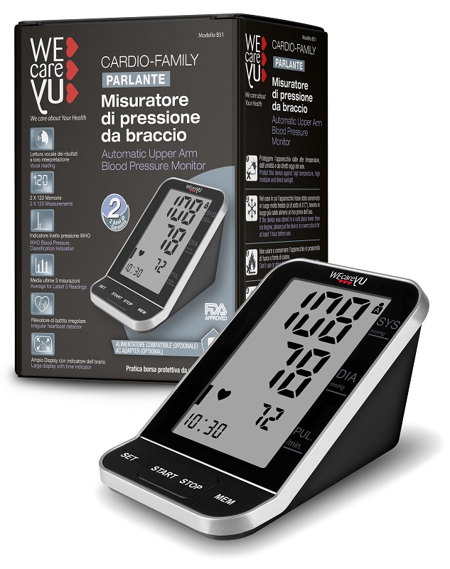 MISURATORE DI PRESSIONE DA BRACCIO PARLANTE WECAREYU CARDIO FAMILY - goldeneffe.it