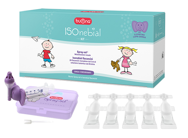ISONEBIAL KIT PULIZIA CAVITA' NASALI 20 FLACONCINI MONODOSE 5 ML + SIRINGA LUER LOCK SOFT-JECK + AGO CANNULA + NEBULIZZATORE SPRAY - goldeneffe.it