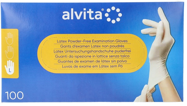 GUANTI DA ISPEZIONE ALVITA IN LATTICE SENZA TALCO L 100 PEZZI - goldeneffe.it