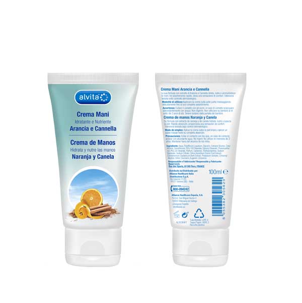 ALVITA CREMA MANI ARANCIA E CANNELLA 100 ML - goldeneffe.it