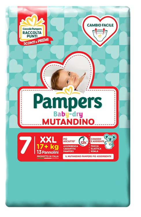 PANNOLINI MUTANDADINA PAMPERS BABYDRY XXL SMALL PACK 13 PEZZI - goldeneffe.it