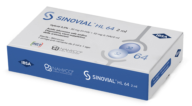 SIRINGA INTRA-ARTICOLARE SINOVIAL HL 64 ACIDO IALURONICO SALE SODICO 3,2% 32MG H-HA + 32MG H-LA/2ML 2 ML - goldeneffe.it