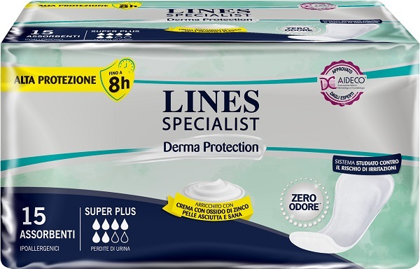 PANNOLONE PER INCONTINENZA LINES SPECIALIST DERMA SAGOMATO ANATOMICO SUPER PLUS 15 PEZZI - goldeneffe.it
