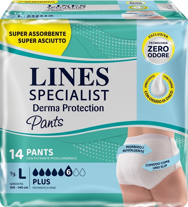 PANNOLONE PER INCONTINENZA LINES SPECIALIST DERMA PANTS PLUS L 14 PEZZI - goldeneffe.it