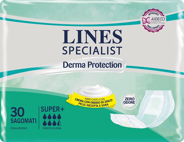 PANNOLONE PER INCONTINENZA LINES SPECIALIST DERMA SAGOMATO SUPER+ 30 PEZZI - goldeneffe.it