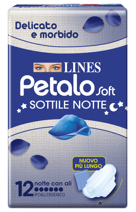 LINES PETALO SOFT SOTTILE NOTTE CON ALI IPOALLERGENICO 12 PEZZI - goldeneffe.it