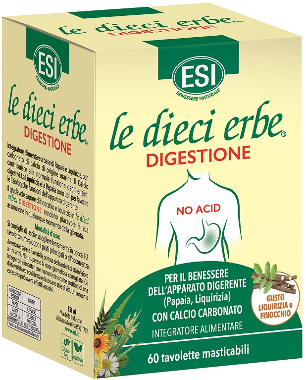 ESI LE DIECI ERBE DIGESTIONE NO ACID 60 TAVOLETTE MASTICABILI - goldeneffe.it