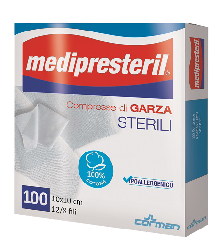 GARZA COMPRESSA MEDIPRESTERIL 12/8 FU 10X10CM 100 PEZZI - goldeneffe.it