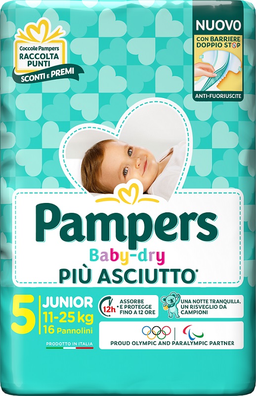 PAMPERS BABY DRY PANNOLINO DOWNCOUNT JUNIOR 16 PEZZI - goldeneffe.it